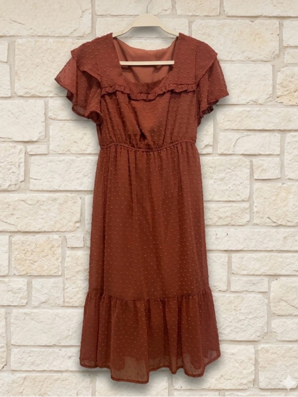NWOT!! Swiss Dot Ruffle Midi Dress